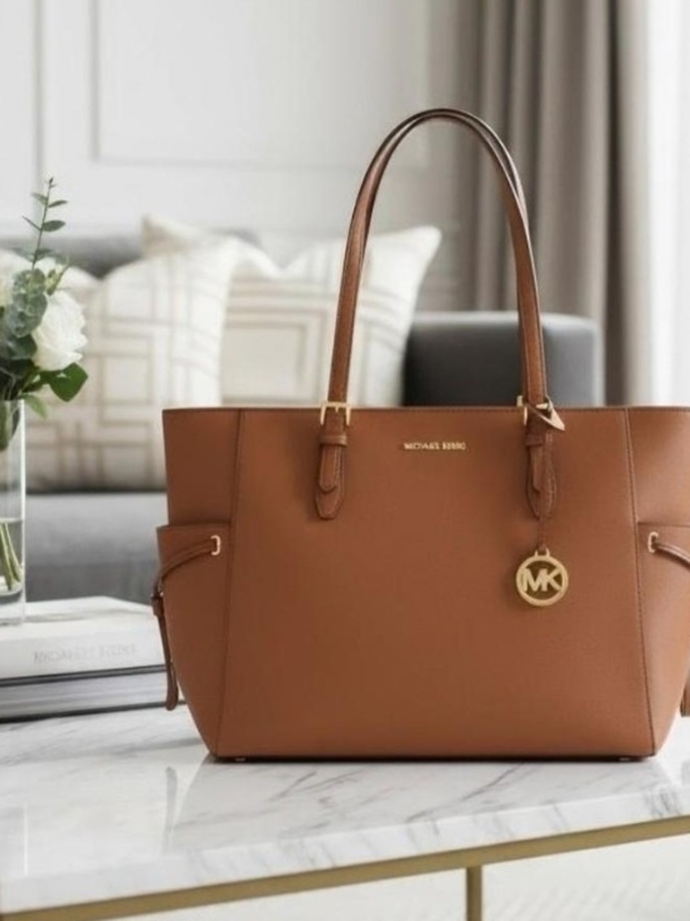 Michael Kors Cognac Leather Tote with Gold Hardware